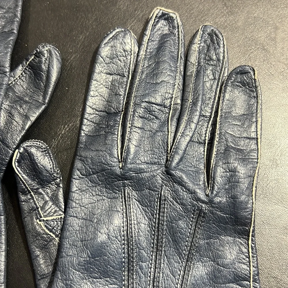 Vintage leather gloves, “Jean Atkins” navy lamb skin - Picture 2 of 7